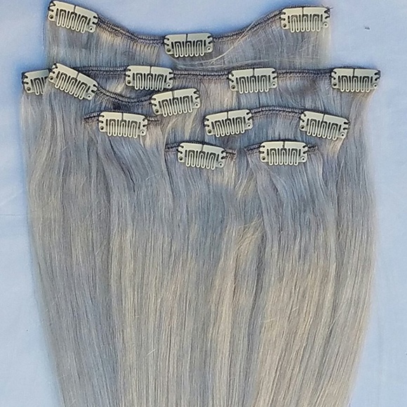 24" 100% Clip in Human Hair Extensions 7Pcs,14 clips # Light Ash Blonde - Picture 2 of 2